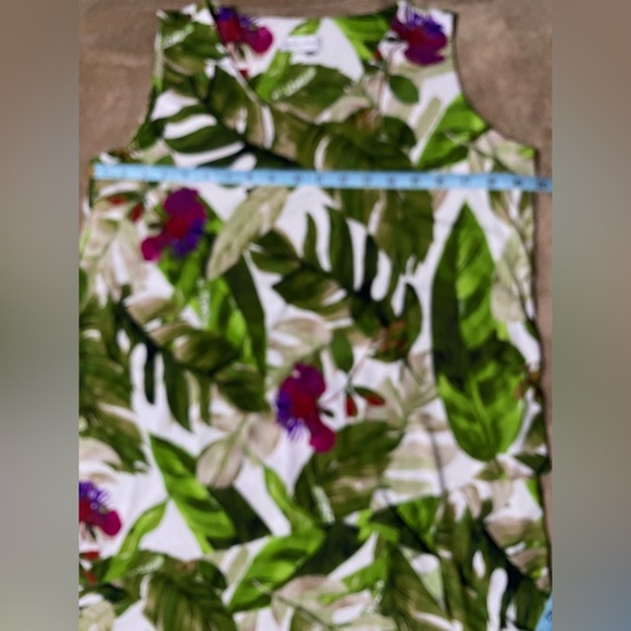 Women Tropical Dress MP Medium Petite Sleeveless Layered Green Flowers Dress - Picture 13 of 16